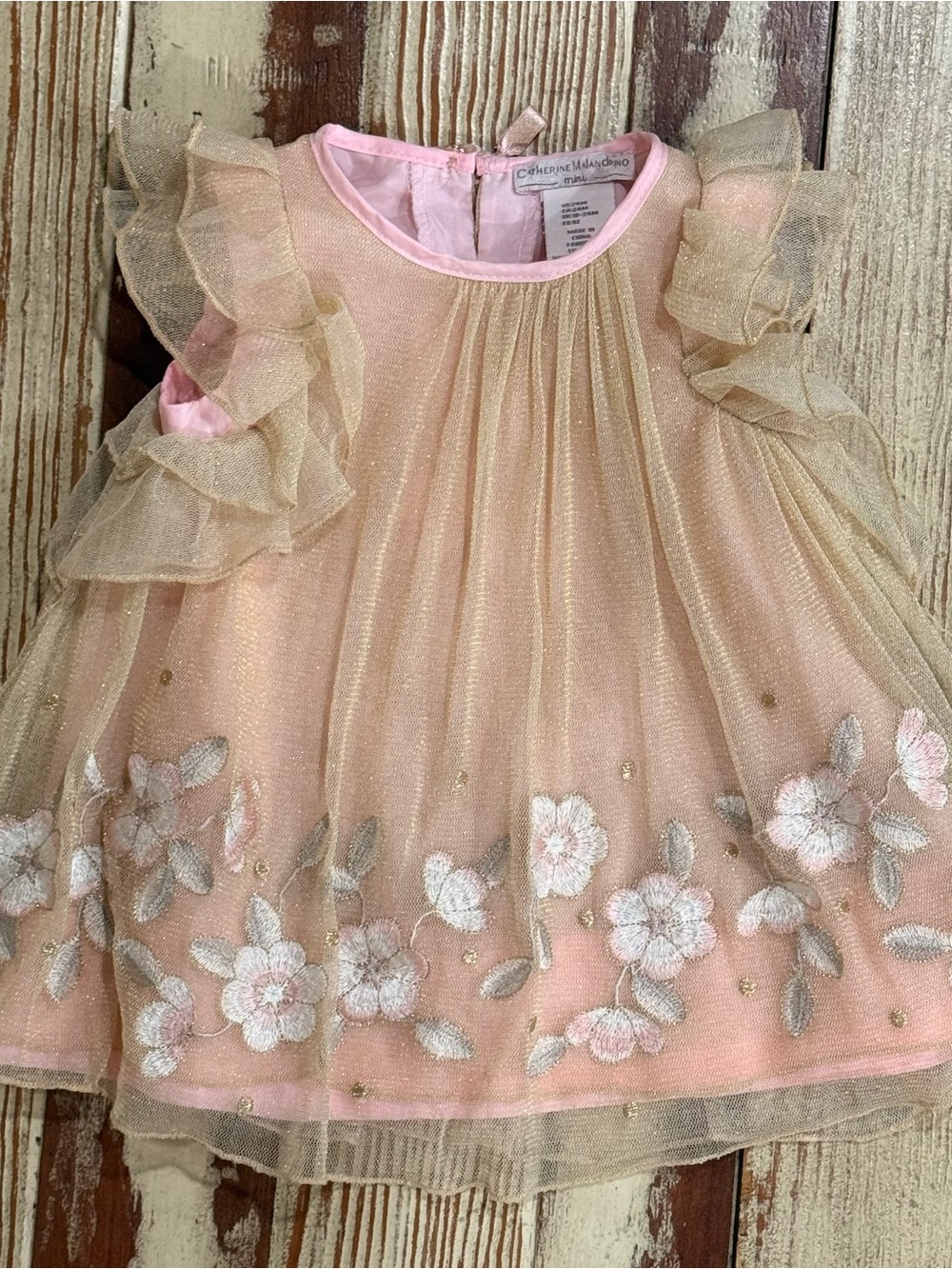 Catherine Malandrino Pink and Gold Floral Tulle Dress